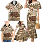 Australia Wombat Family Matching Mermaid Dress and Hawaiian Shirt Aussie Map Aboriginal Pattern