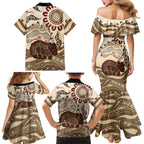 Australia Wombat Family Matching Mermaid Dress and Hawaiian Shirt Aussie Map Aboriginal Pattern