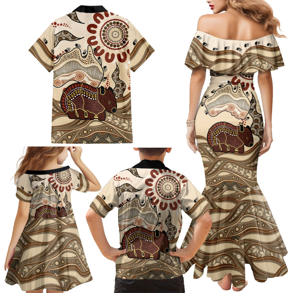 Australia Wombat Family Matching Mermaid Dress and Hawaiian Shirt Aussie Map Aboriginal Pattern