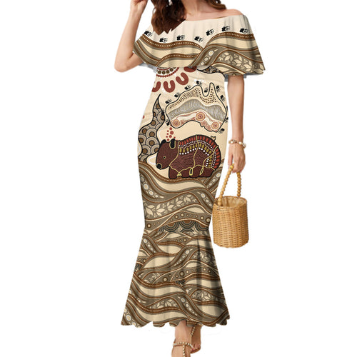 Australia Wombat Family Matching Mermaid Dress and Hawaiian Shirt Aussie Map Aboriginal Pattern