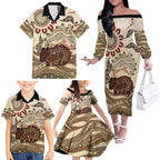 Australia Wombat Family Matching Off The Shoulder Long Sleeve Dress and Hawaiian Shirt Aussie Map Aboriginal Pattern
