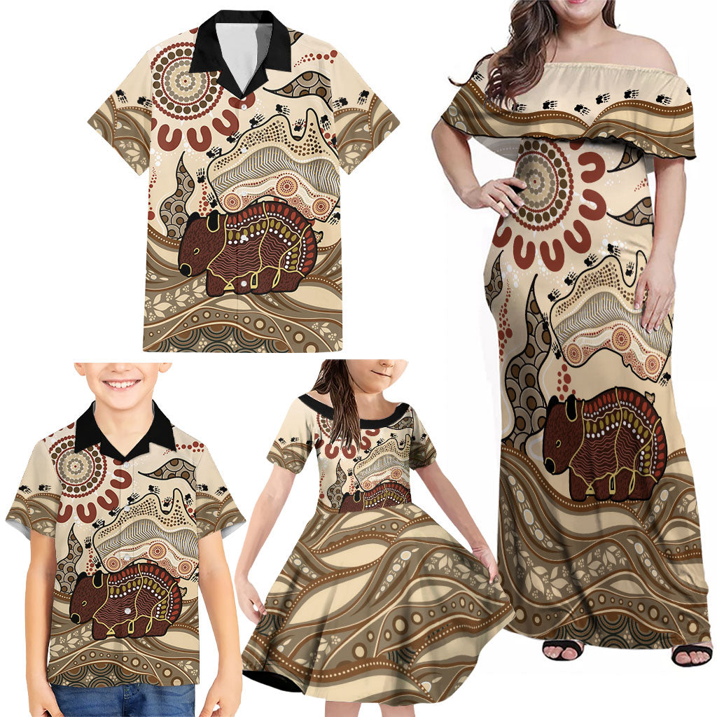 Australia Wombat Family Matching Off Shoulder Maxi Dress and Hawaiian Shirt Aussie Map Aboriginal Pattern