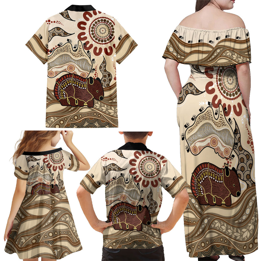 Australia Wombat Family Matching Off Shoulder Maxi Dress and Hawaiian Shirt Aussie Map Aboriginal Pattern