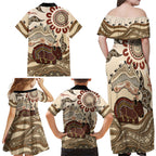 Australia Wombat Family Matching Off Shoulder Maxi Dress and Hawaiian Shirt Aussie Map Aboriginal Pattern