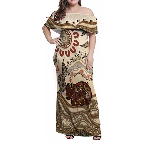 Australia Wombat Family Matching Off Shoulder Maxi Dress and Hawaiian Shirt Aussie Map Aboriginal Pattern
