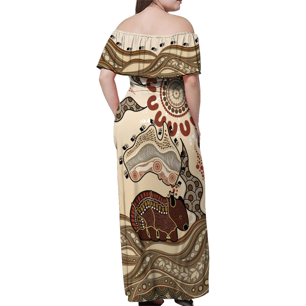 Australia Wombat Family Matching Off Shoulder Maxi Dress and Hawaiian Shirt Aussie Map Aboriginal Pattern