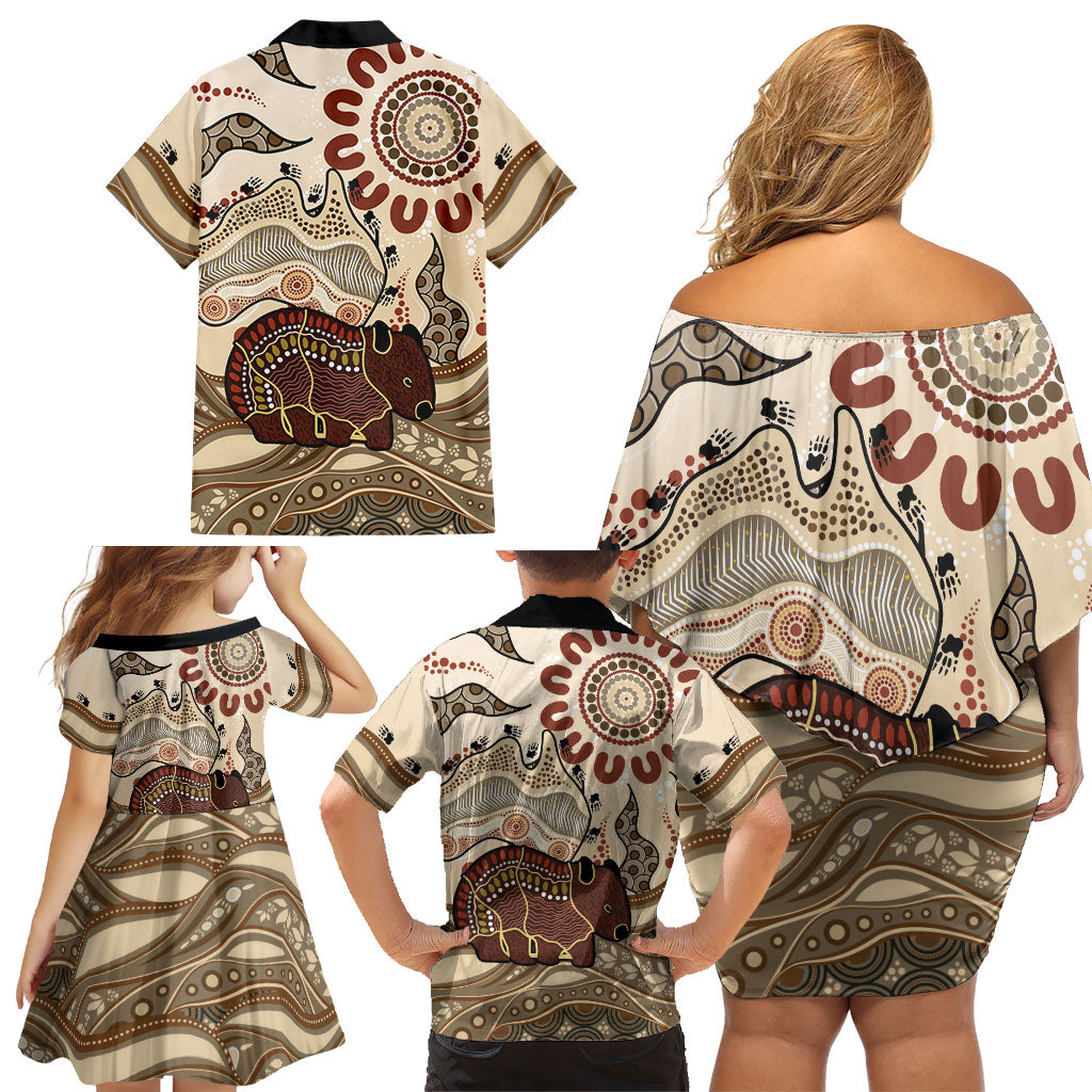 Australia Wombat Family Matching Off Shoulder Short Dress and Hawaiian Shirt Aussie Map Aboriginal Pattern