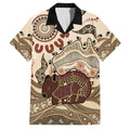 Australia Wombat Family Matching Off Shoulder Short Dress and Hawaiian Shirt Aussie Map Aboriginal Pattern