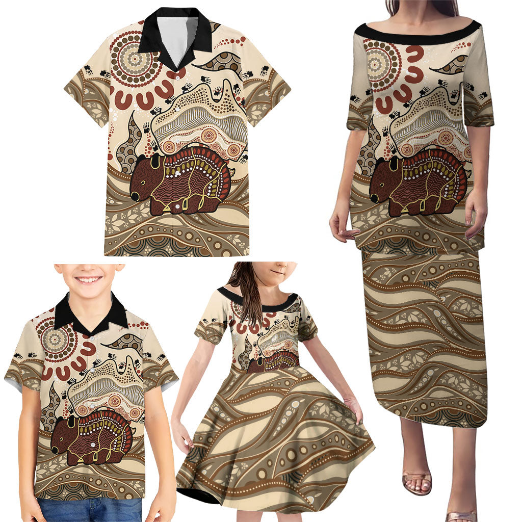Australia Wombat Family Matching Puletasi and Hawaiian Shirt Aussie Map Aboriginal Pattern