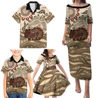 Australia Wombat Family Matching Puletasi and Hawaiian Shirt Aussie Map Aboriginal Pattern