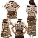 Australia Wombat Family Matching Puletasi and Hawaiian Shirt Aussie Map Aboriginal Pattern