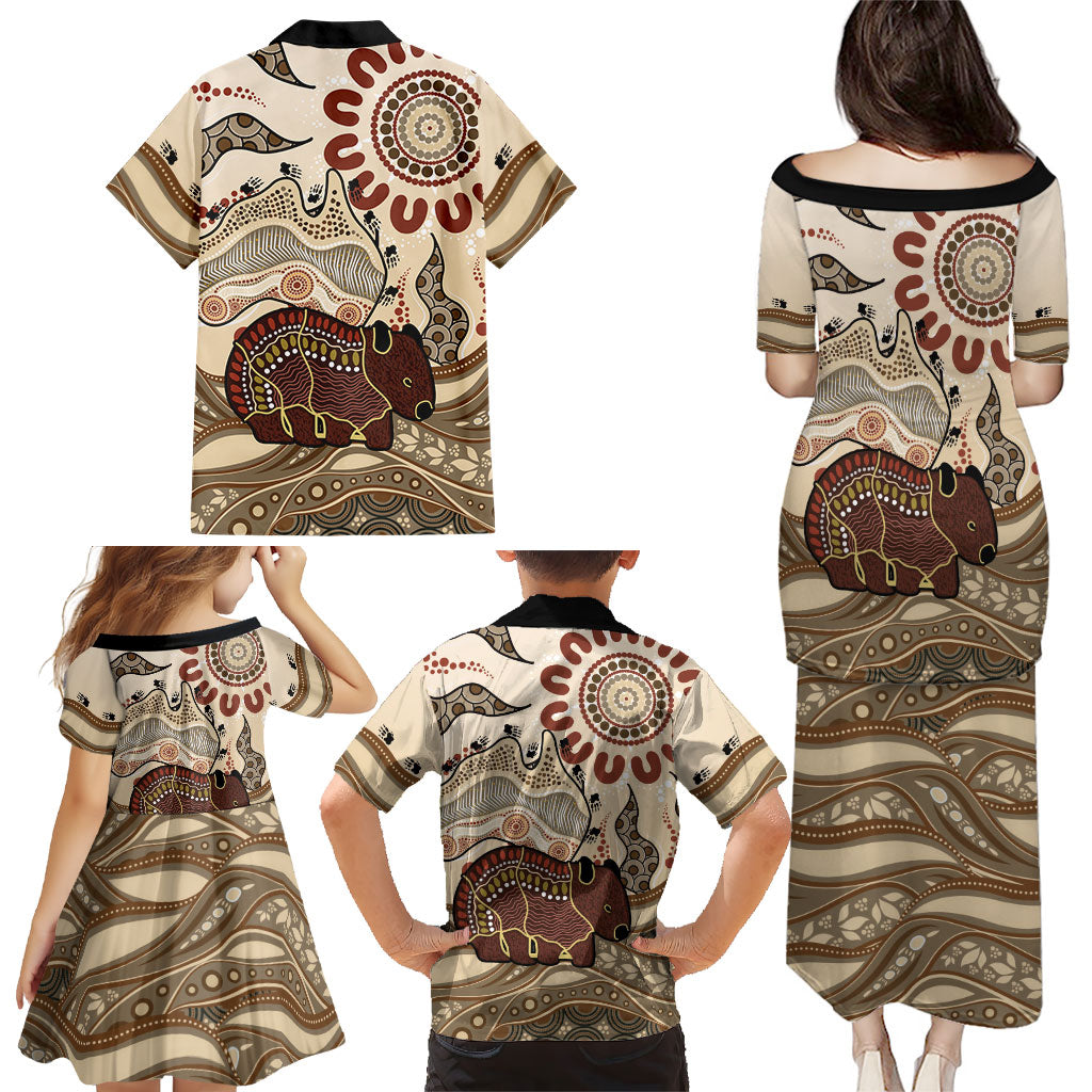 Australia Wombat Family Matching Puletasi and Hawaiian Shirt Aussie Map Aboriginal Pattern