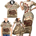 Australia Wombat Family Matching Short Sleeve Bodycon Dress and Hawaiian Shirt Aussie Map Aboriginal Pattern