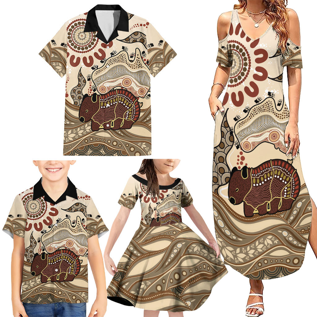 Australia Wombat Family Matching Summer Maxi Dress and Hawaiian Shirt Aussie Map Aboriginal Pattern