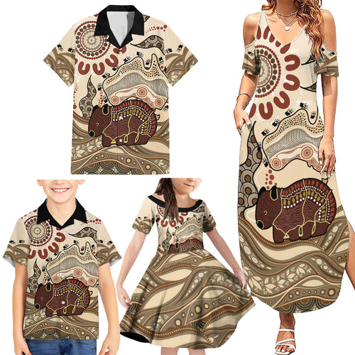 Australia Wombat Family Matching Summer Maxi Dress and Hawaiian Shirt Aussie Map Aboriginal Pattern