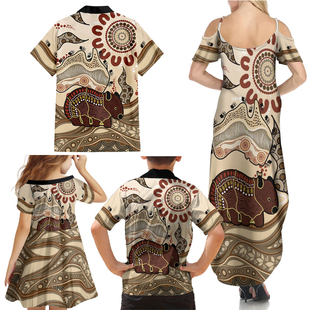 Australia Wombat Family Matching Summer Maxi Dress and Hawaiian Shirt Aussie Map Aboriginal Pattern