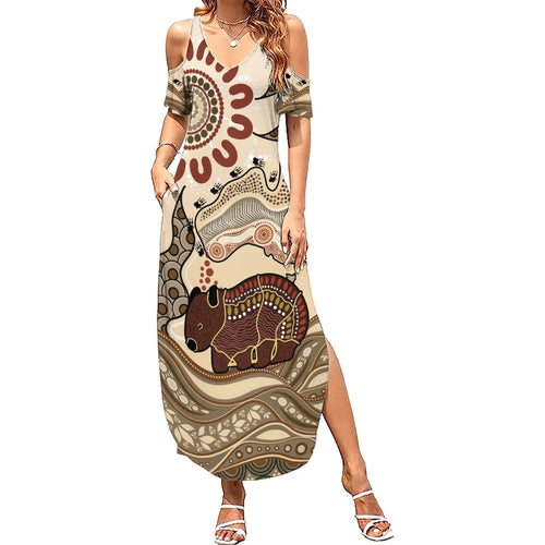 Australia Wombat Family Matching Summer Maxi Dress and Hawaiian Shirt Aussie Map Aboriginal Pattern