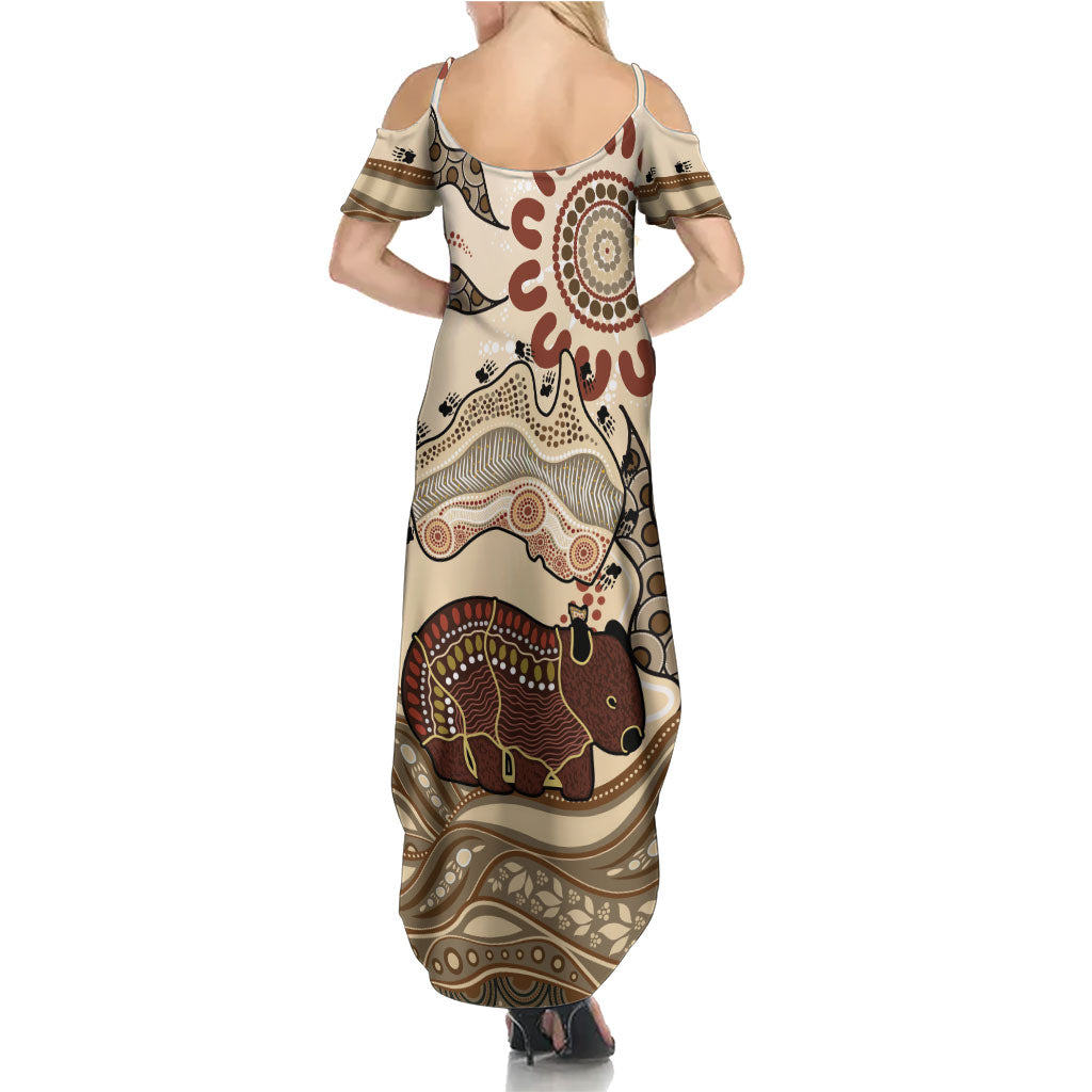 Australia Wombat Family Matching Summer Maxi Dress and Hawaiian Shirt Aussie Map Aboriginal Pattern
