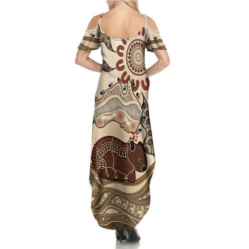 Australia Wombat Family Matching Summer Maxi Dress and Hawaiian Shirt Aussie Map Aboriginal Pattern
