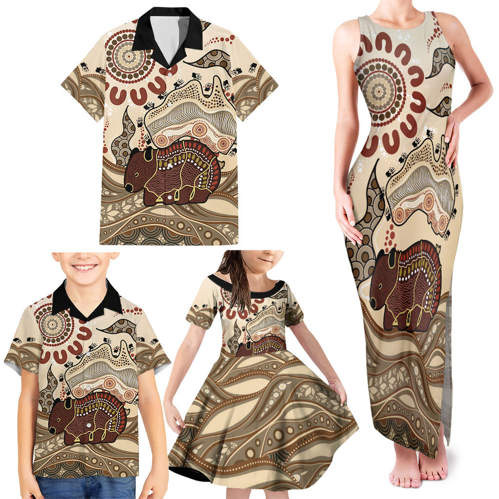 Australia Wombat Family Matching Tank Maxi Dress and Hawaiian Shirt Aussie Map Aboriginal Pattern