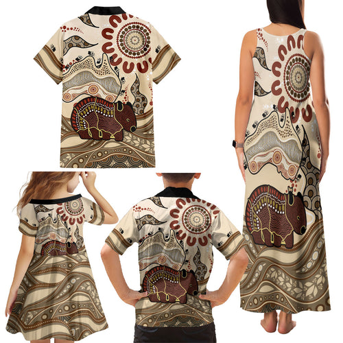 Australia Wombat Family Matching Tank Maxi Dress and Hawaiian Shirt Aussie Map Aboriginal Pattern