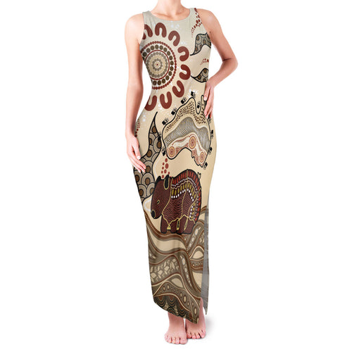 Australia Wombat Family Matching Tank Maxi Dress and Hawaiian Shirt Aussie Map Aboriginal Pattern