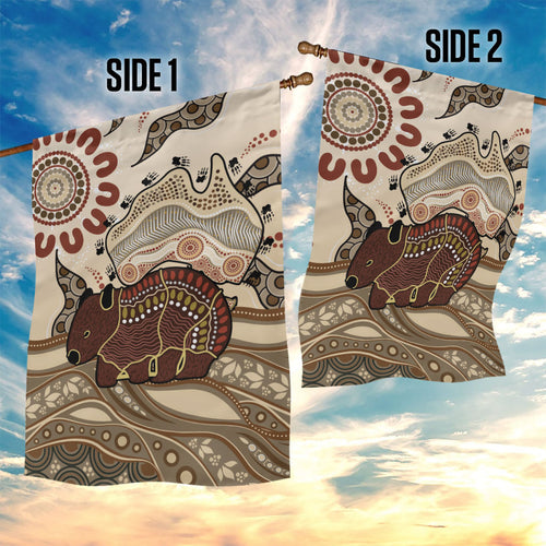 Australia Wombat Garden Flag Aussie Map Aboriginal Pattern