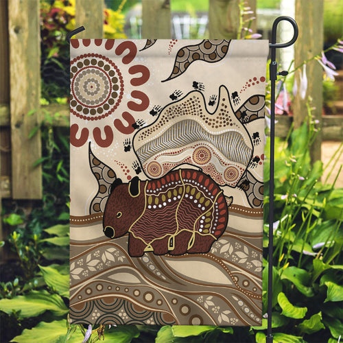 Australia Wombat Garden Flag Aussie Map Aboriginal Pattern