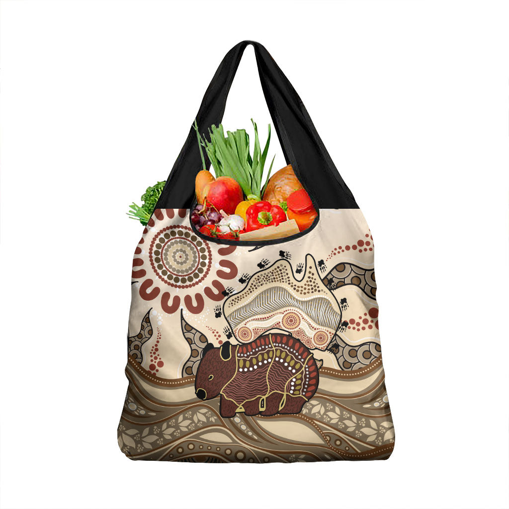 Australia Wombat Grocery Bag Aussie Map Aboriginal Pattern