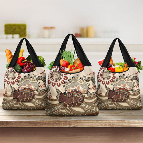 Australia Wombat Grocery Bag Aussie Map Aboriginal Pattern