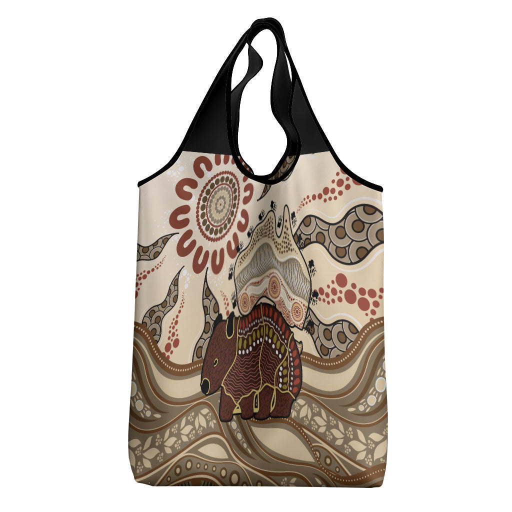 Australia Wombat Grocery Bag Aussie Map Aboriginal Pattern