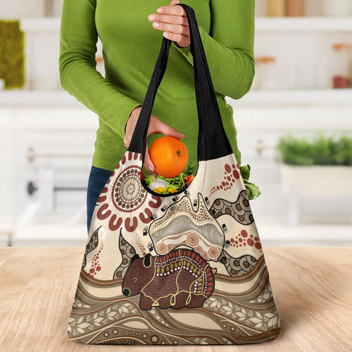 Australia Wombat Grocery Bag Aussie Map Aboriginal Pattern