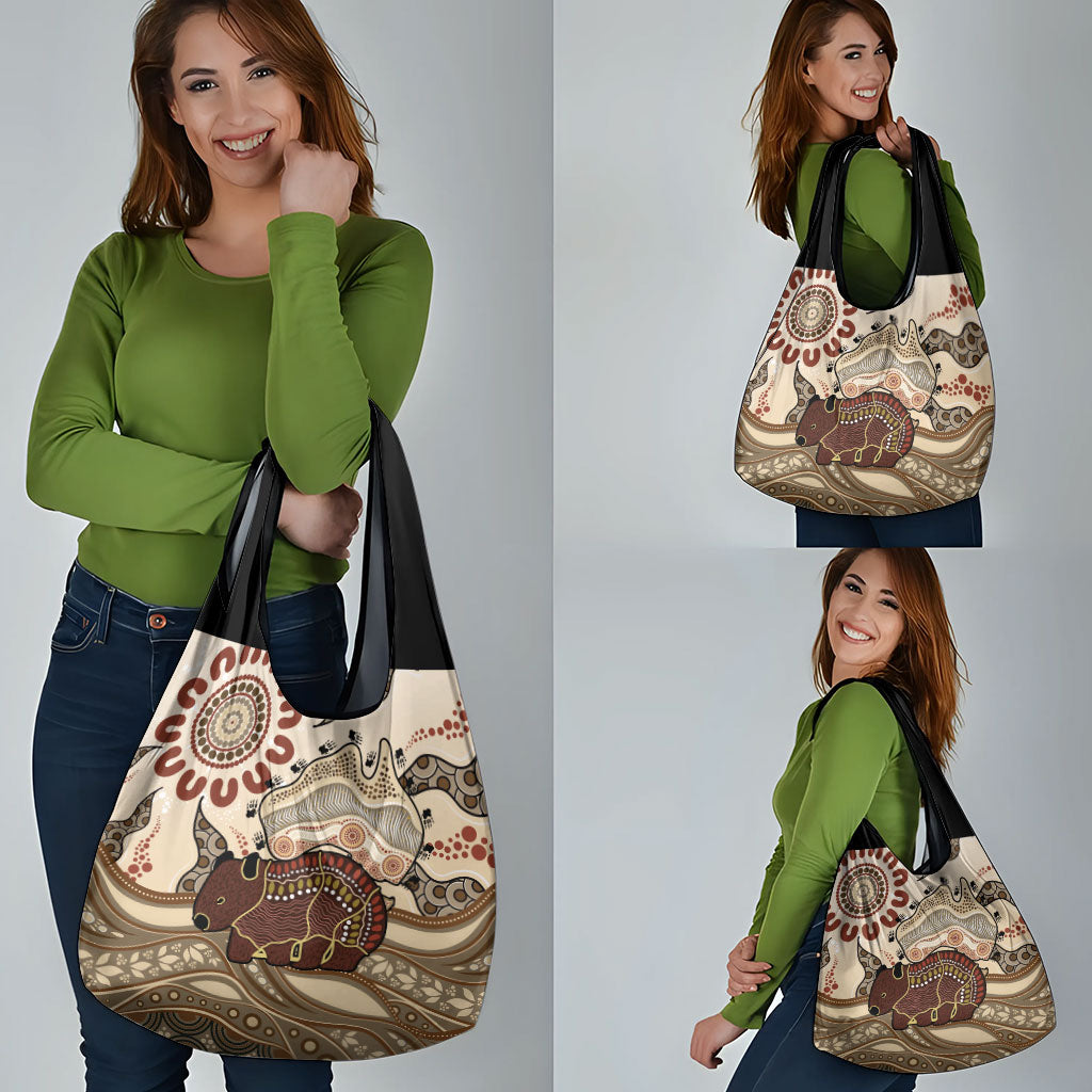 Australia Wombat Grocery Bag Aussie Map Aboriginal Pattern