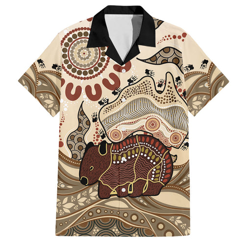Australia Wombat Hawaiian Shirt Aussie Map Aboriginal Pattern
