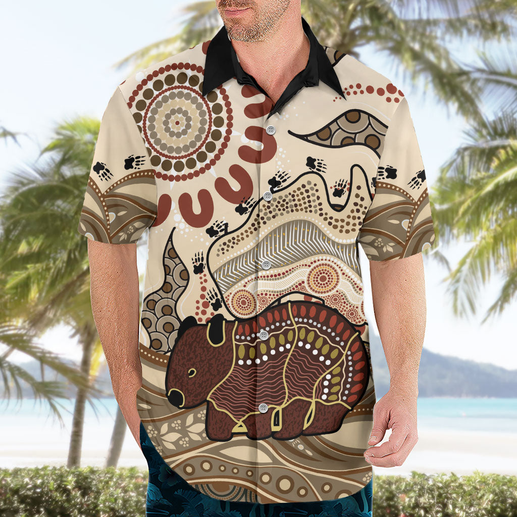 Australia Wombat Hawaiian Shirt Aussie Map Aboriginal Pattern