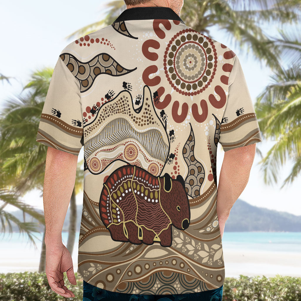 Australia Wombat Hawaiian Shirt Aussie Map Aboriginal Pattern