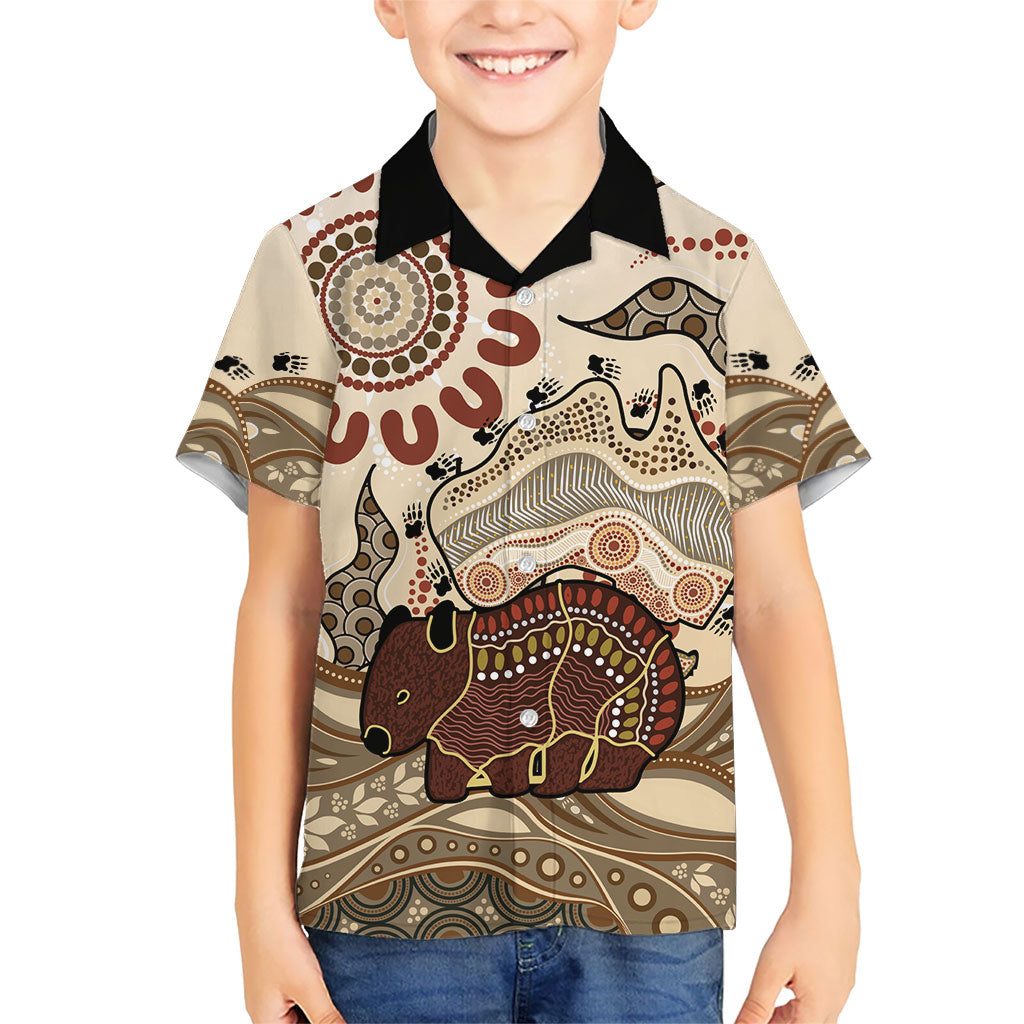 Australia Wombat Hawaiian Shirt Aussie Map Aboriginal Pattern