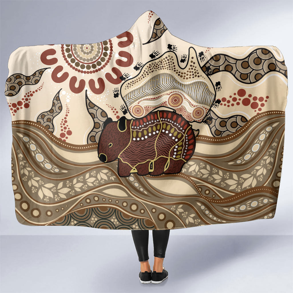 Australia Wombat Hooded Blanket Aussie Map Aboriginal Pattern