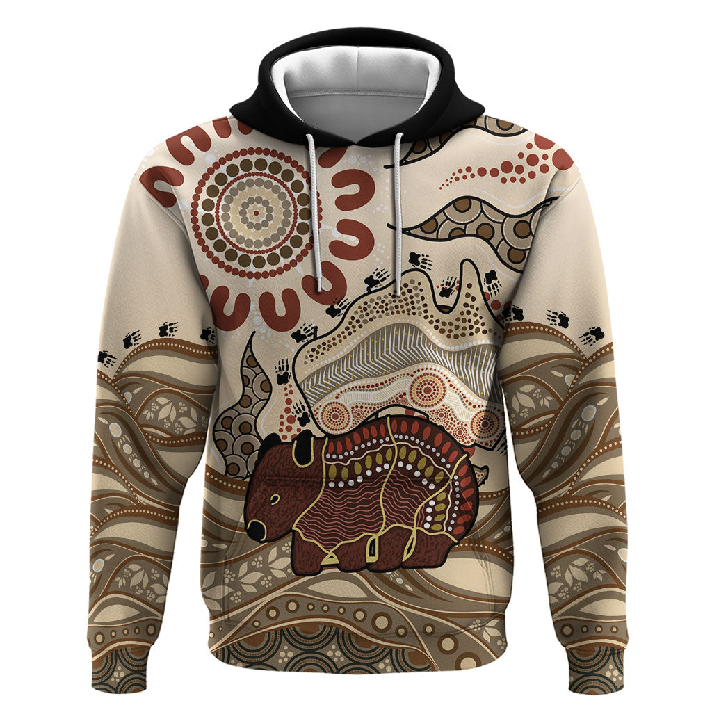 Australia Wombat Hoodie Aussie Map Aboriginal Pattern
