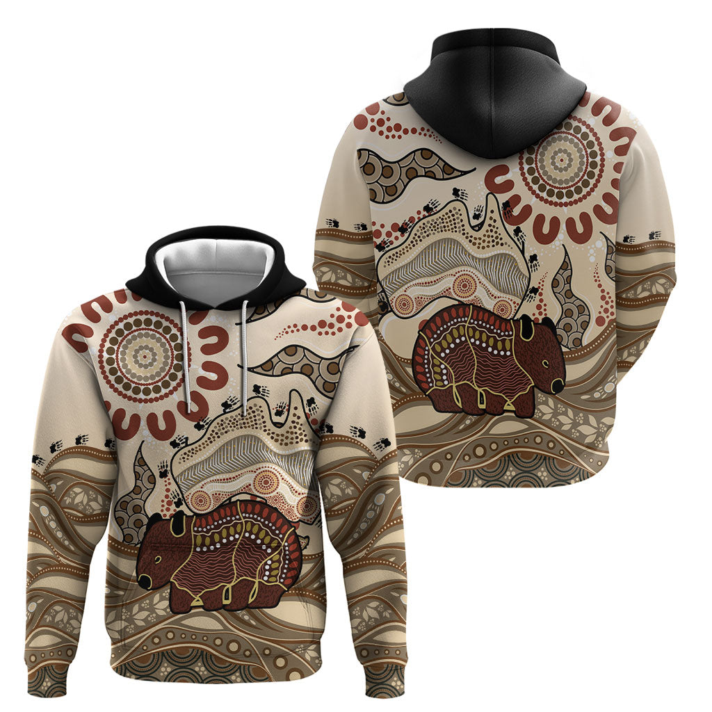 Australia Wombat Hoodie Aussie Map Aboriginal Pattern