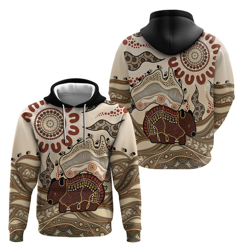 Australia Wombat Hoodie Aussie Map Aboriginal Pattern
