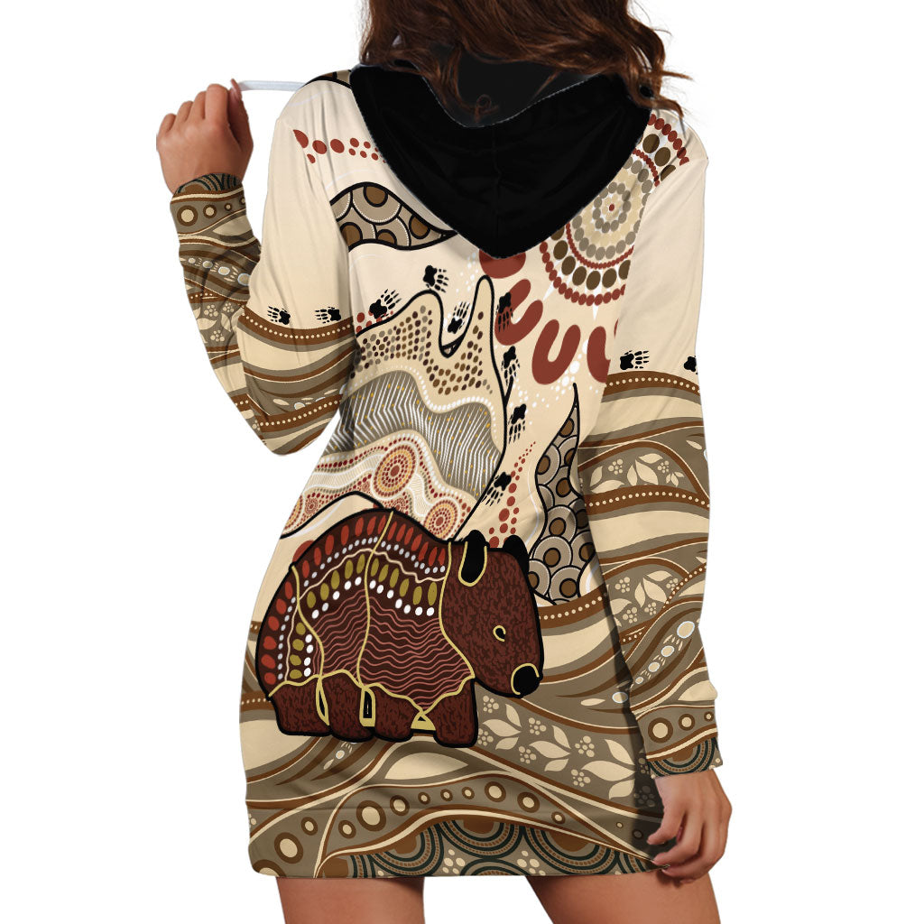 Australia Wombat Hoodie Dress Aussie Map Aboriginal Pattern