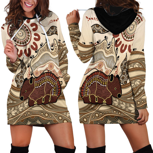 Australia Wombat Hoodie Dress Aussie Map Aboriginal Pattern