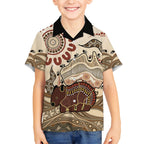 Australia Wombat Kid Hawaiian Shirt Aussie Map Aboriginal Pattern