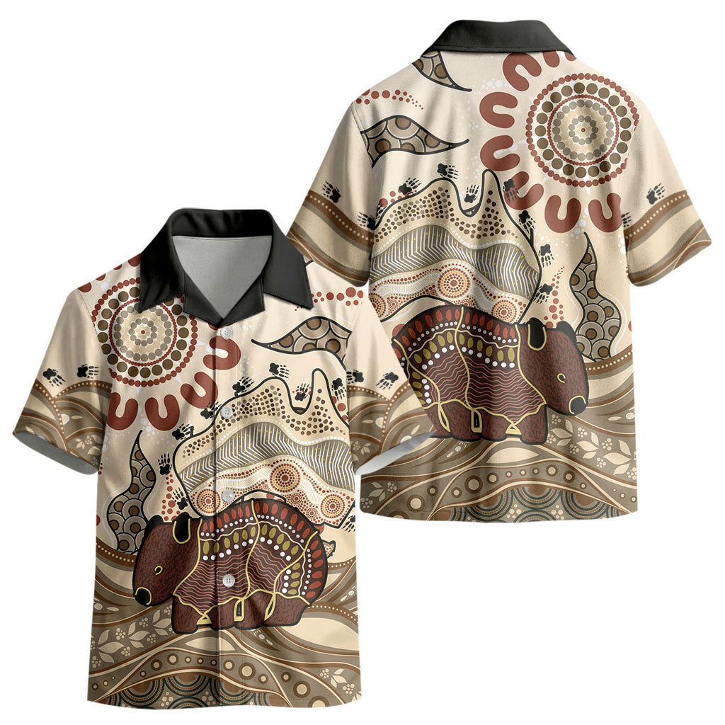 Australia Wombat Kid Hawaiian Shirt Aussie Map Aboriginal Pattern LT22