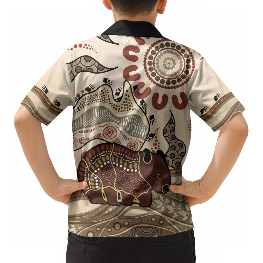Australia Wombat Kid Hawaiian Shirt Aussie Map Aboriginal Pattern LT22