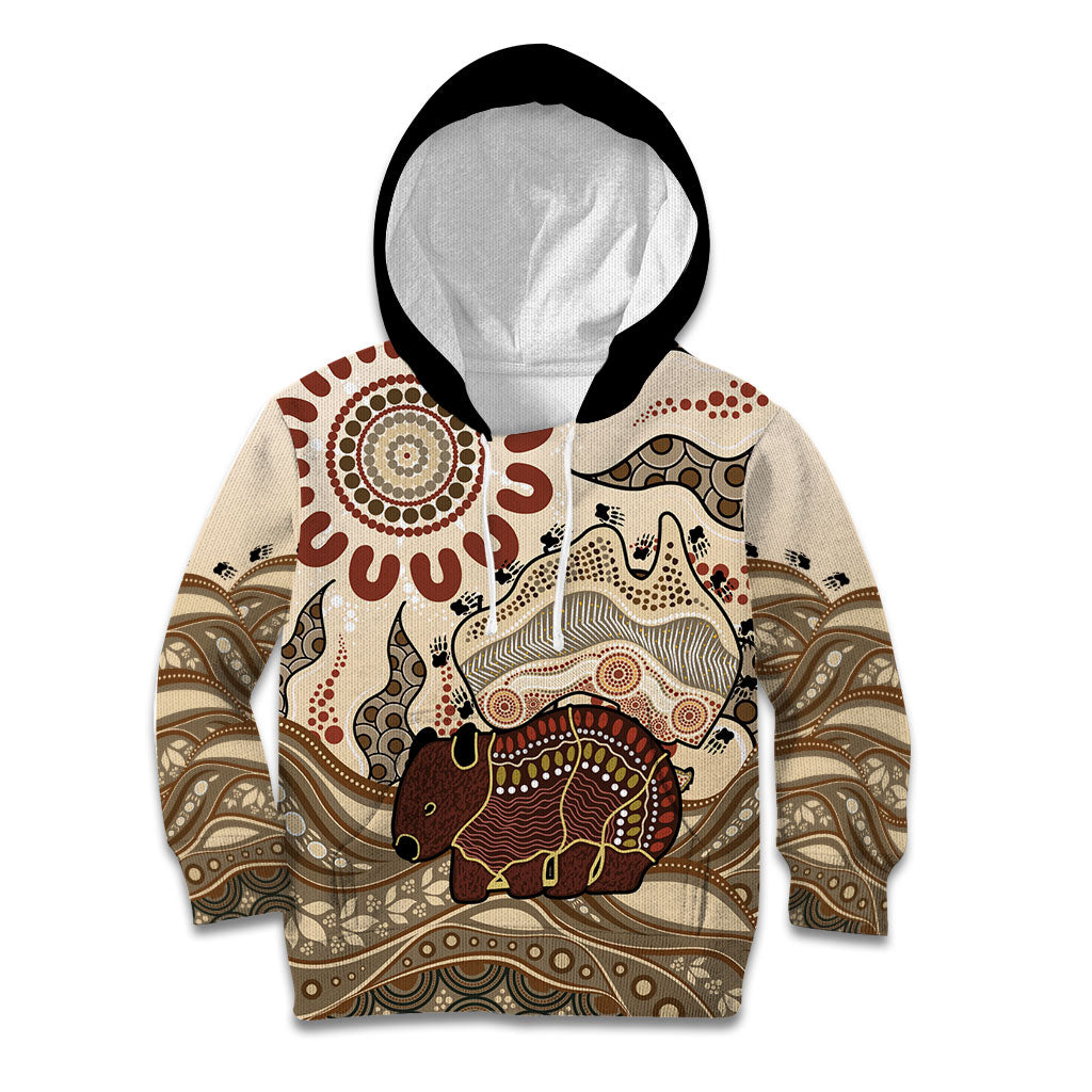 Australia Wombat Kid Hoodie Aussie Map Aboriginal Pattern