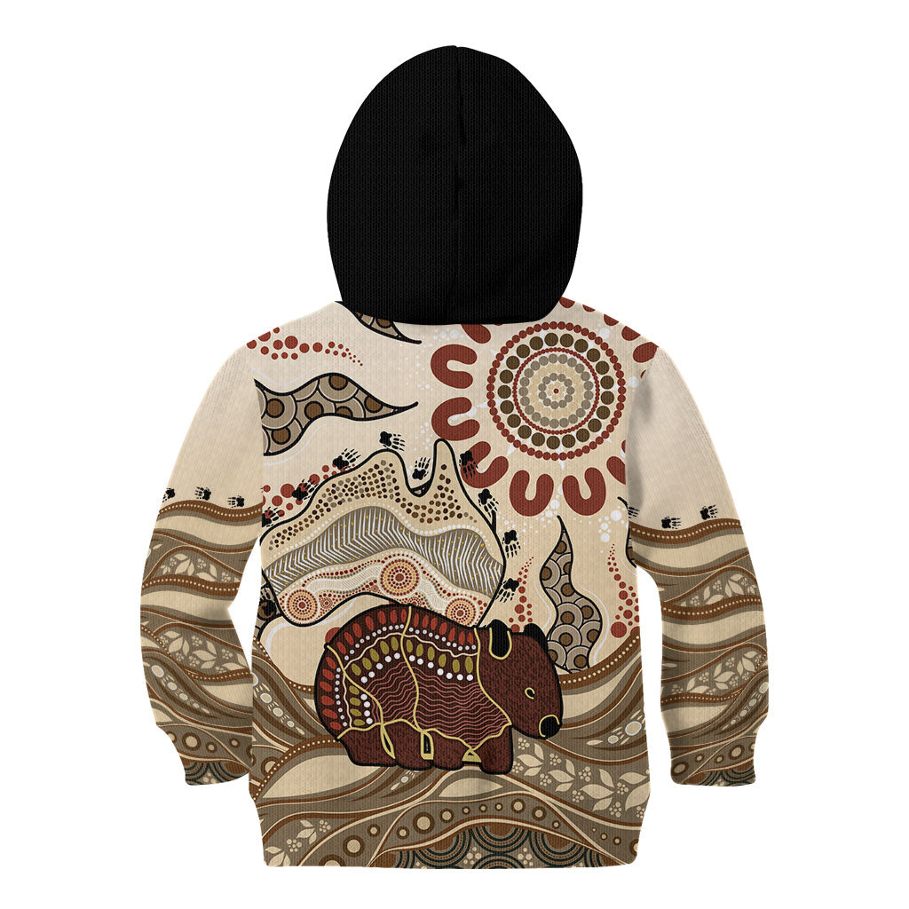 Australia Wombat Kid Hoodie Aussie Map Aboriginal Pattern