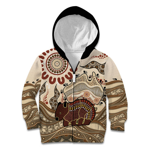 Australia Wombat Kid Hoodie Aussie Map Aboriginal Pattern