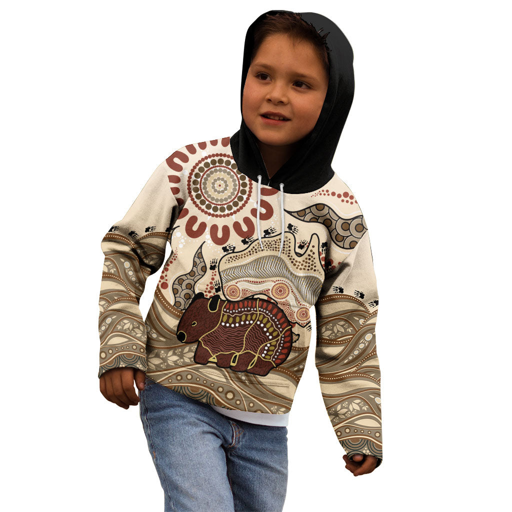 Australia Wombat Kid Hoodie Aussie Map Aboriginal Pattern
